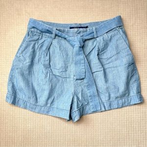 Polo Ralph Lauren 100% Cotton Blue Chambray Trouser Shorts Womens Sz 10 Tie Belt